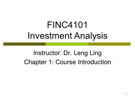 FINC4101 Investment Analysis