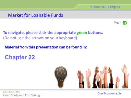 Slides Created By Kevin Brady and Eric Chiang Market for Loanable Funds Interactive Examples To navigate, please click the appropriate green buttons. (Do.