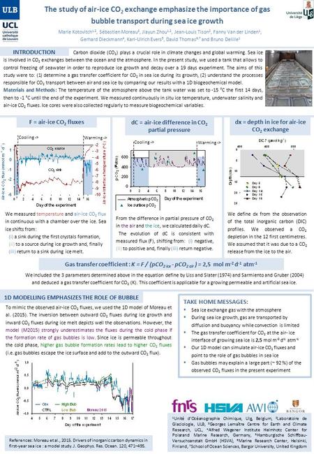 Gas transfer coefficient : K = F / (pCO 2 ice - pCO 2 air ) = 2,5 mol m -2 d -1 atm -1 The study of air-ice CO 2 exchange emphasize the importance of gas.