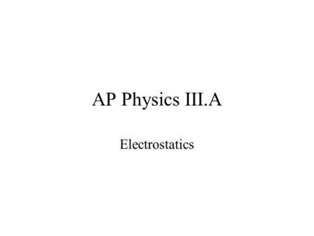 AP Physics III.A Electrostatics. 18.1 Origin of Electricity.