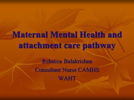 Maternal Mental Health and attachment care pathway