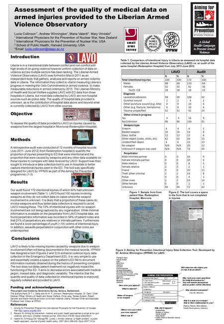 Assessment of the quality of medical data on armed injuries provided to the Liberian Armed Violence Observatory Lucie Collinson 1*, Andrew Winnington 1,