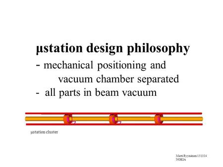 Matti Ryynänen 151104 NOKIA μstation design philosophy - mechanical positioning and vacuum chamber separated - all parts in beam vacuum μstation cluster.