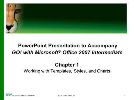 With Microsoft Office 2007 Intermediate© 2008 Pearson Prentice Hall1 PowerPoint Presentation to Accompany GO! with Microsoft ® Office 2007 Intermediate.