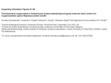Supporting information Figures S1-S9 The response to copper stress in Streptomyces lividans extends beyond genes under the direct control of a Copper sensitive.
