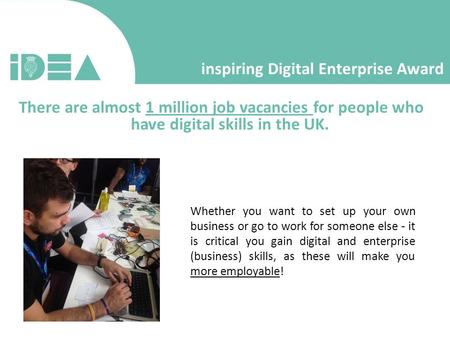 Inspiring Digital Enterprise Award There are almost 1 million job vacancies for people who have digital skills in the UK. Whether you want to set up your.