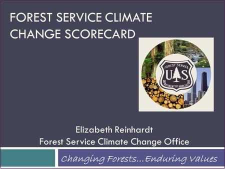 Elizabeth Reinhardt Forest Service Climate Change Office Changing Forests…Enduring Values FOREST SERVICE CLIMATE CHANGE SCORECARD.