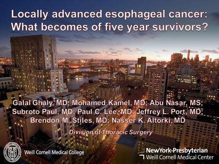 Background  Reports of long-term survivors (≥5 years) of locally advanced esophageal cancer (LAEC) have focused mainly on HRQL or GI symptoms  Only.