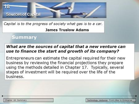 18 Summary Sources of Capital