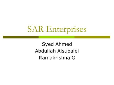 SAR Enterprises Syed Ahmed Abdullah Alsubaiei Ramakrishna G.