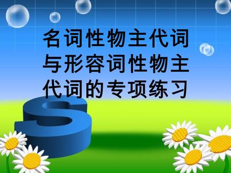 名词性物主代词 与形容词性物主 代词的专项练习. 物主代词是用来表示所有关系的。 物主代词分形容词性物主代词和 名词性物主代词。 形容词性物主代词 ＋ 名词 ＝ 名词性物主代词.