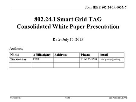 Smart Grid TAG Consolidated White Paper Presentation