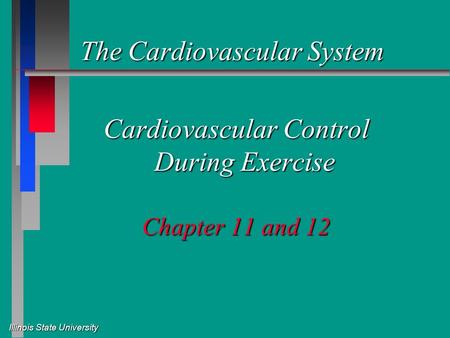 Illinois State University The Cardiovascular System The Cardiovascular System Cardiovascular Control During Exercise Chapter 11 and 12.