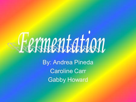 By: Andrea Pineda Caroline Carr Gabby Howard. About Fermentation… Fermentation: conversion of sugars and starches to alcohol through enzymes Fermentation: