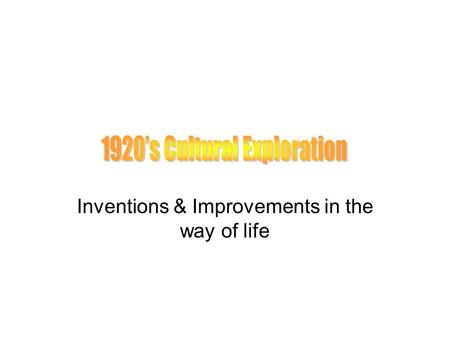 Inventions & Improvements in the way of life. The Roaring 20’s was one of the liveliest decades in history. It was a prosperous time and people embraced.