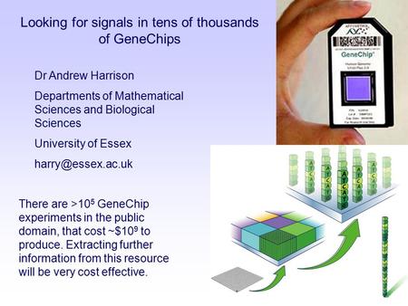 Dr Andrew Harrison Departments of Mathematical Sciences and Biological Sciences University of Essex Looking for signals in tens of thousands.