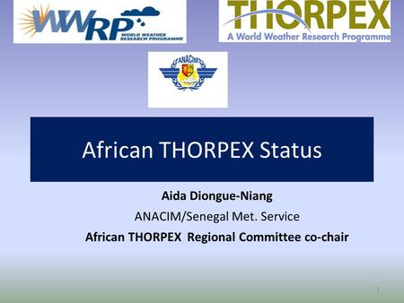 African THORPEX Status Aida Diongue-Niang ANACIM/Senegal Met. Service African THORPEX Regional Committee co-chair 1.