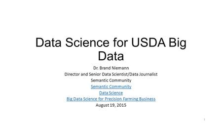 Data Science for USDA Big Data