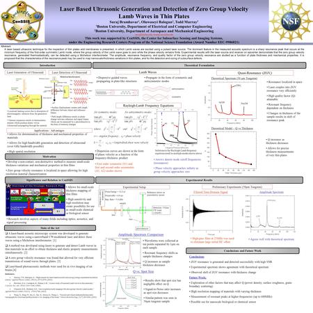 Abstract: A laser based ultrasonic technique for the inspection of thin plates and membranes is presented, in which Lamb waves are excited using a pulsed.