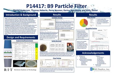 P14417: B9 Particle Filter Introduction & Background Results Daniel Anderson, Thomas Heberle, Perry Hosmer, Karina Roundtree and Kelly Stover Design and.