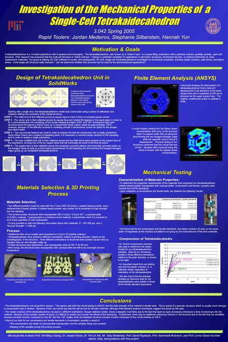 Investigation of the Mechanical Properties of a Single-Cell Tetrakaidecahedron 3.042 Spring 2005 Rapid Toolers: Jordan Medeiros, Stephanie Silberstein,