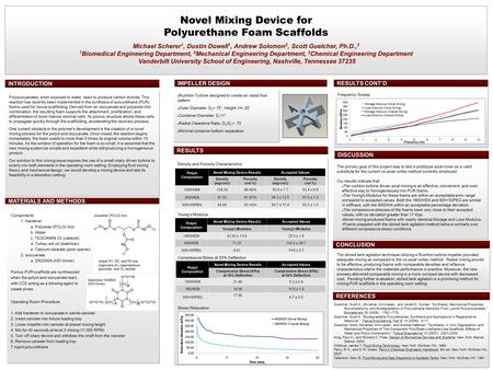 Novel Mixing Device for Polyurethane Foam Scaffolds Michael Scherer 1, Dustin Dowell 1, Andrew Solomon 2, Scott Guelcher, Ph.D., 3 1 Biomedical Engineering.