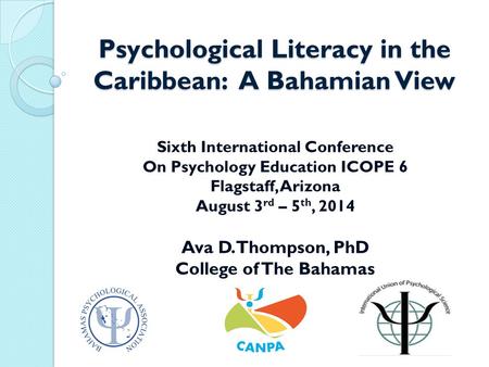 Psychological Literacy in the Caribbean: A Bahamian View