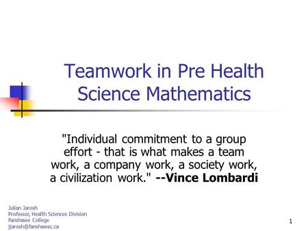 Teamwork in Pre Health Science Mathematics