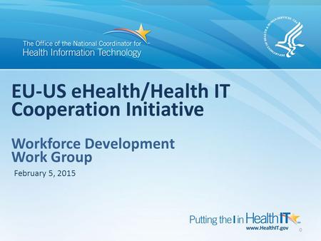 0 EU-US eHealth/Health IT Cooperation Initiative Workforce Development Work Group February 5, 2015.