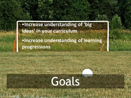 Goals Increase understanding of ‘big ideas’ in your curriculum Increase understanding of learning progressions.