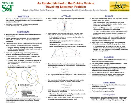 An Iterated Method to the Dubins Vehicle Travelling Salesman Problem OBJECTIVES Develop an algorithm to compute near optimal solutions to the Travelling.