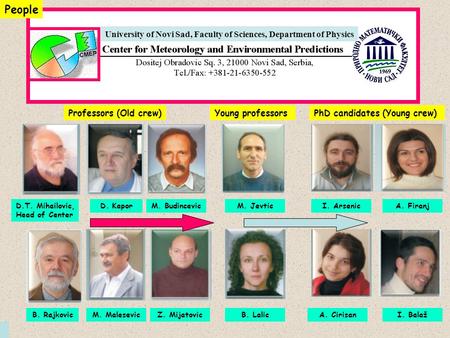 D.T. Mihailovic, Head of Center Professors (Old crew) D. Kapor B. RajkovicM. Malesevic M. Budincevic Z. Mijatovic M. Jevtic B. Lalic Young professorsPhD.