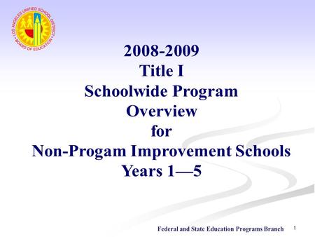 1. 2 Title I, Part A Purpose of Power Point Purpose of No Child Left Behind Act of 2001 (NCLB) Purpose of Title I Definition of supplemental funds Definition.