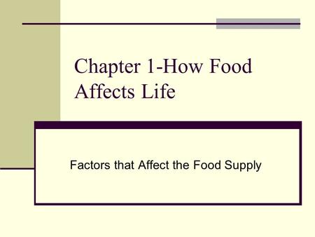 Chapter 1-How Food Affects Life Factors that Affect the Food Supply.