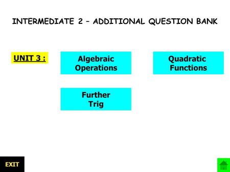 INTERMEDIATE 2 – ADDITIONAL QUESTION BANK UNIT 3 : Further Trig Algebraic Operations Quadratic Functions EXIT.