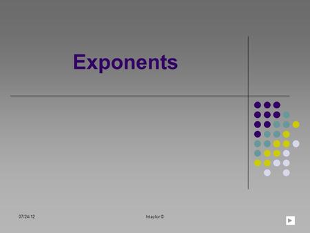 Exponents 07/24/12lntaylor ©. Table of Contents Learning Objectives Bases Exponents Adding Bases with exponents Subtracting Bases with exponents Multiplying.