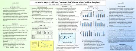 Acoustic Aspects of Place Contrasts in Children with Cochlear Implants Kelly Wagner, M.S., & Peter Flipsen Jr., Ph.D. Idaho State University INTRODUCTION.