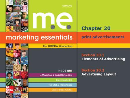 Section 20.1 Elements of Advertising Chapter 20 print advertisements Section 20.2 Advertising Layout.