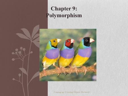 Chapter 9: Polymorphism Coming up: Creating Objects Revisited.