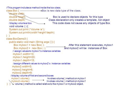 class Box { Box is new data type of the class. double width;