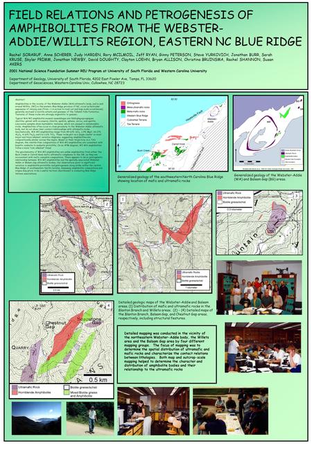 FIELD RELATIONS AND PETROGENESIS OF AMPHIBOLITES FROM THE WEBSTER- ADDIE/WILLITS REGION, EASTERN NC BLUE RIDGE Rachel SORARUF, Anne SCHERER, Judy HARDEN,