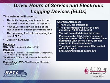 Driver Hours of Service and Electronic Logging Devices (ELDs)