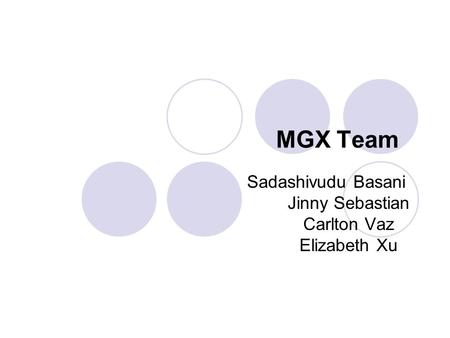 MGX Team Sadashivudu Basani Jinny Sebastian Carlton Vaz Elizabeth Xu.