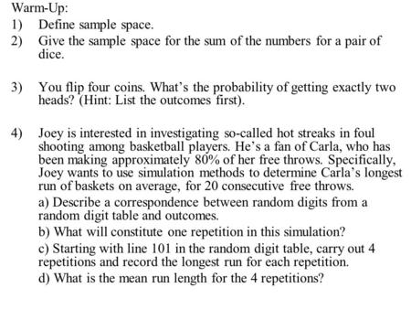 Warm-Up: Define sample space.