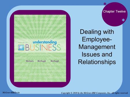 * * Chapter Twelve Dealing with Employee- Management Issues and Relationships Copyright © 2010 by the McGraw-Hill Companies, Inc. All rights reserved.