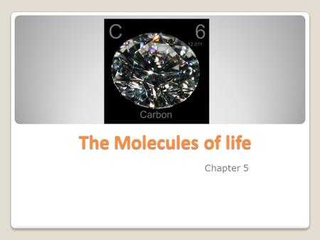 The Molecules of life Chapter 5. 5.1- Carbon is the main ingredient of organic molecules Why are carbon atoms so common in living things? ◦4 electrons.