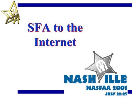 SFA to the Internet. 2  Two store and forward systems 1. Open*Net (approximately 150 non-PC users, including Title IV Application Systems) 2. Enterprise.