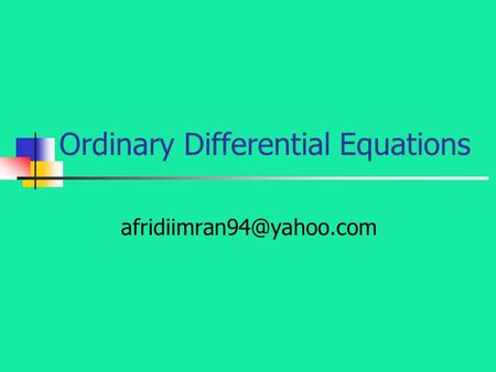 Ordinary Differential Equations