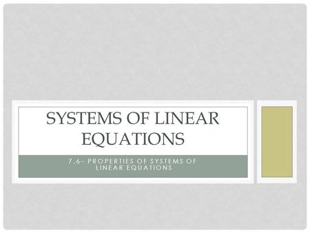 Systems of Linear Equations