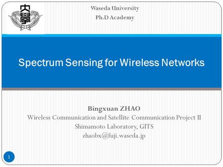 Bingxuan ZHAO Wireless Communication and Satellite Communication Project II Shimamoto Laboratory, GITS Waseda University Ph.D Academy.